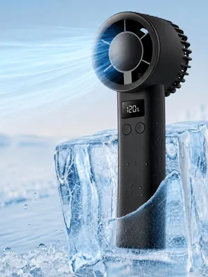 Produktbild von Handventilator, Tragbarer Ventilator, Mit Digitaldisplay, 120 Geschwindigkeiten & stufenlose Regelung, USB - C, leicht,  für Hand & Tisch, Schwarz