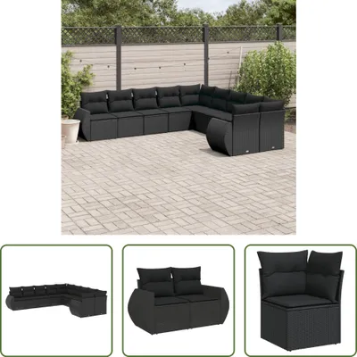 Produktbild von The Living Store 10-tlg. Garten-Sofagarnitur mit Kissen Schwarz Poly Rattan