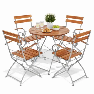 5er Biergarten Set Biergartengarnitur Biergartenmöbel rund Ø80cm