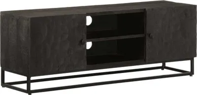 Zdjęcie produktu dla Szafka pod TV, czarna, 110x30x40 cm, lite drewno mango i żelazo