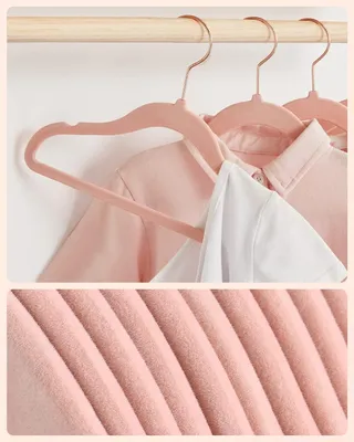 Image de Lot de 50 cintres en velours rose doré - antidérapants et peu encombrants pour les vêtements d'enfants