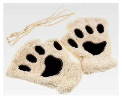 Produktbild von 1 Paar Beige Winter Warme Katzenpfote Weiche Plüsch Halbfingerhandschuhe