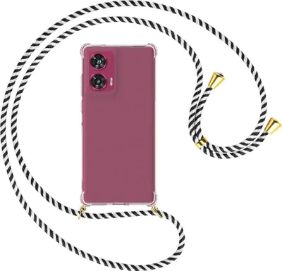Produktbild von Handykette Backcover-Schutzhülle mit Band (Metall goldfarben) für Motorola Edge 50 Fusion 5G - schwarz/weiß gestreift