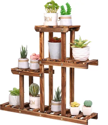 Produktbild von WISFOR Mini Blumenregal aus Holz, Pflanzenregal 4 Ebenen, Blumenständer Blumentreppe für kleine Blumentöpfe, Sukkulenten, Holzregal für Garten Balkon Terrasse Fensterbank, 58×11.5×50cm