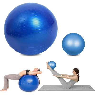 Produktbild von Gymnastikball mit Fußpumpe, Anti-Burst, 55cm/65cm, Blau, Set mit 25cm Ball