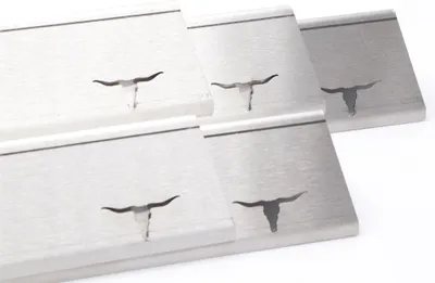 Several metal coasters with a bull skull design
