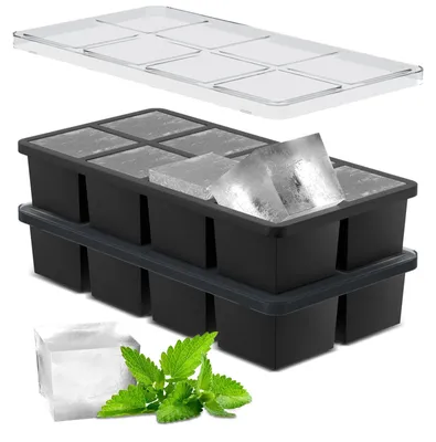 Eiswürfelform, 2er-Set, Silikon, 6,5 cm große Würfel, schwarz