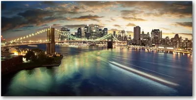 Produktbild von Tulup® Glas-Bild - 100x50 -Wandkunst - Wandbild hinter gehärtetem Sicherheitsglas  - Sehenswürdigkeiten & Architektur - Manhattan New York - Blau