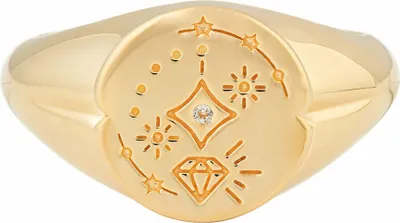 Produktbild von cai Ring 925 Silber vergoldet Siegelring rund Tattoo