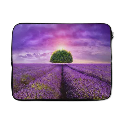 Produktbild von MuchoWow® Laptop Hülle 17 Zoll Laptoptasche Lavendel - Baum - Lila - Wolken - Zipper - Schutzabdeckung