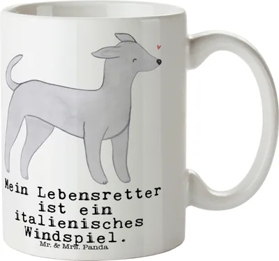 Produktbild von Mr. & Mrs. Panda Tasse Italienisches Windspiel Lebensretter - Weiß - Geschenk, Becher, Italian Greyhound, Windhund, schöne, Kaffeetasse, statement, Pott
