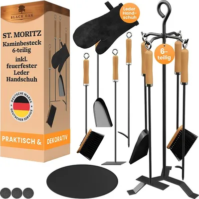 Produktbild von BLACK OAK Kaminbesteck "St. Moritz" - Set inkl. Lederhandschuh