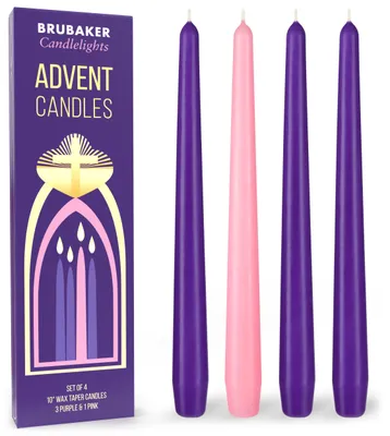 Obrázok produktu pre Prémiové adventné sviečky BRUBAKER 3 x fialová 1 x ružová - tradičné kužeľovité sviečky na adventné vence a iné vianočné dekorácie - vyrobené v Európe