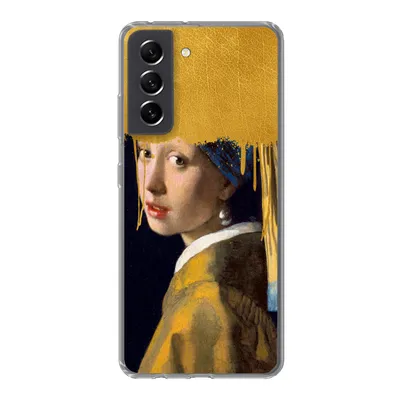 Produktbild von MuchoWow® Handyhülle Schutzhülle Hülle für Samsung Galaxy S21 FE Mädchen mit einem Perlenohrring - Gold - Vermeer Silikon Softcase Handy Hülle - Mobiltelefonhülle