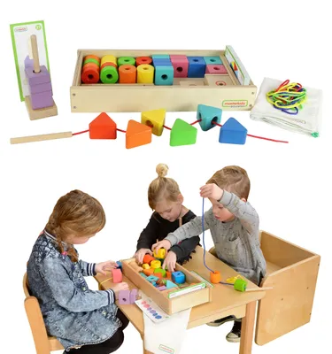 Produktbild von Masterkidz Großer hölzerner Montessori-Spitzeneinfädler
