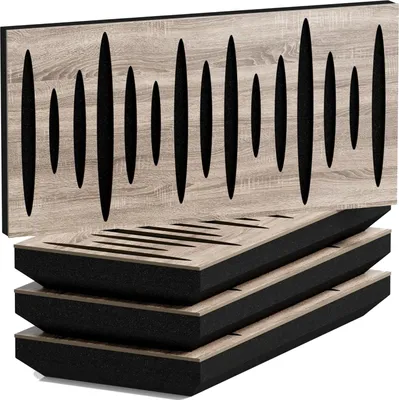 Immagine prodotto di Confezione da 4 – Pannello acustico diffusore fonoassorbente stretto | 25x50 cm | Diffusione – Riflessione – Isolamento acustico | Spessore – Colore: [53 mm | Sonoma]
