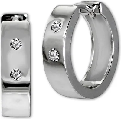 Imagen del producto de Aretes de aro para mujer, con dos circonitas blancas, en plata de ley 925, modelo D2SDO4360W