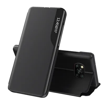 Obrázek produktu pro Flipové pouzdro pro Xiaomi Poco X3 Pro,Polyuretankůže pouzdro s okénkem a funkcí stojánku černé
