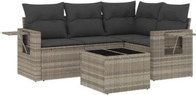 Produktbild von vidaXL 5-tlg. Garten-Sofagarnitur mit Kissen Hellgrau Poly Rattan