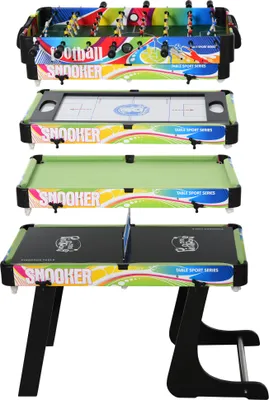 Produktbild von HOMCOM Klappbarer Multigame-Tisch, 4-in-1-Design, Tischfußball, Airhockey, Billard, Tischtennis, Tischplatte, Zubehör im Lieferumfang enthalten, Spaß, 86,5 x 43,5 x 64 cm