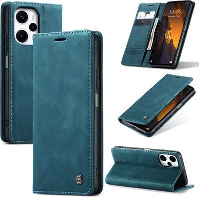 Produktbild von Xiaomi Poco F5 Hülle, Retro Kunstledertasche mit Standfunktion Schutzhülle für Xiaomi Poco F5 Blau