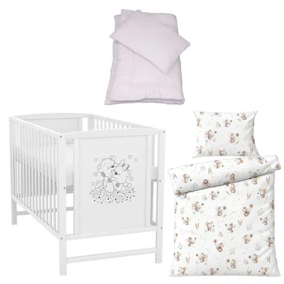 Produktbild von Baby-Delux Babybett Kinderbett Gitterbett Mia weiß 120x60 Matratze Bettset 4-Tlg. Mäusefreunde