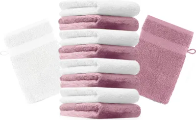 Produktbild von Betz 10 Stück Waschhandschuhe 16x21 cm PREMIUM 100% Baumwolle  Farbe: altrosa und weiß