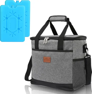 Immagine prodotto di Clanmacy 15 L Borsa termica Borsa isolante Borsa termica Impermeabile Borsa da picnic Pieghevole Frigorifero portatile con set di 2 accumulatori di freddo Elementi refrigeranti Camping Pranzo Grigio