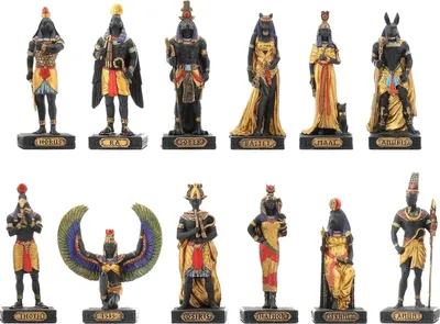 Produktbild von 12er Set Ägyptische Götter und Göttinnen Miniaturen schwarz-gold