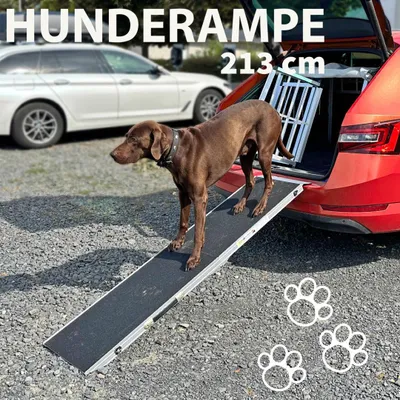 Produktbild von Hunderampe Hundetreppe Auto Kofferraum Treppen Rampe Einstiegshilfe für Hunde Klappbar Aluminium Auswahl Längen 5 cm Belastbar bis 150 kg Petigi, Länge:213 cm