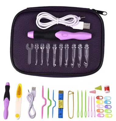 Produktbild von Häkelnadel-Set mit LED-Beleuchtung und USB-Aufladung, Strickwerkzeug mit austauschbaren Spitzen, 2.5–7.5 mm
