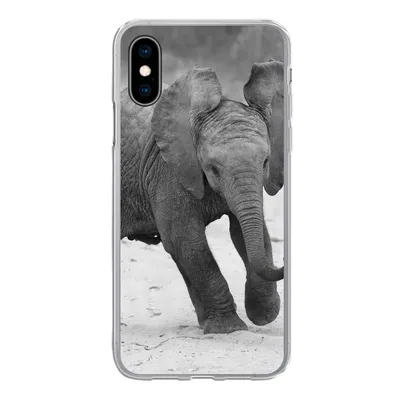 Produktbild von MuchoWow® Handyhülle Schutzhülle Hülle für iPhone X Elefant - Baby - Tiere - Kröte - Schwarz und weiß Silikon Softcase Handy Hülle - Handyhülle