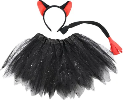 Produktbild von Teufel Kostüm Kinder Set - Rock Haarreif & Schwanz - Halloween Fasching Verkleidung 100-120cm