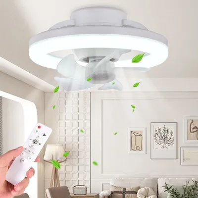 Image de Ventilateur de plafond LED avec éclairage, 48W Ventilateur de plafond moderne avec éclairage et télécommande silencieux pour salle à manger chambre à coucher salon Dimm