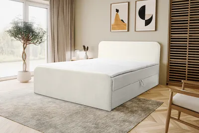 Produktbild von VENASI LAMBI Boxspringbett 140x200 mit 2 Bettkasten H2/H3 Matratze BEIGE Bouclé-Stoff