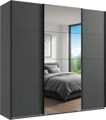 Produktbild von Schwebetürenschrank Kleiderschrank B225 cm extra H236 cm 3-türig Grafit, 1x Spiegeltür / 22540