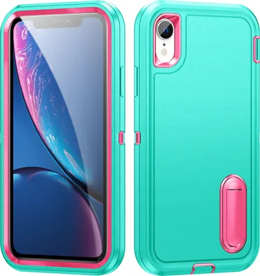 Produktbild von Hülle für iPhone XR Hybrid Dreilagige Robust Stoßfest Schwerlast Schutzhülle mit Ständer Türkis