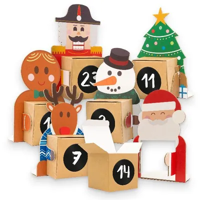 Produktbild von itenga Weihnachtsbande Adventskalender 24 Figuren + 24 Würfel + 24 Zahlensticker