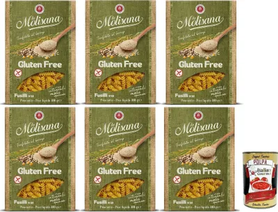 Produktbild von La Molisana, Fusilli n. 28 Senza Glutine, Nudeln Gluten -freie Pasta und Bronzezeichnung mit Vollreis, Mais und Quinoa, Kochzeit 10 Minuten, 6x 400 g + Italian Gourmet polpa 400g
