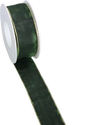 Produktbild von Taftband mit Polyesterkante - moosgrün-gold - 40mm 25m - 3331-40-25-680