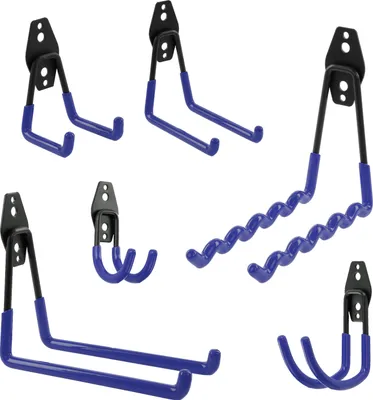 Produktbild von Set 6 Stck. Wandhaken von BOTLE, Werkzeughaken, S, M, L Grosse, Stahl mit PVC, für Garage, Werkstatt, Elektrowerkzeuge, Sportgeräte, Doppelhaken, Fahrräder, Tragkraft bis 40kg Verlängerungskabel