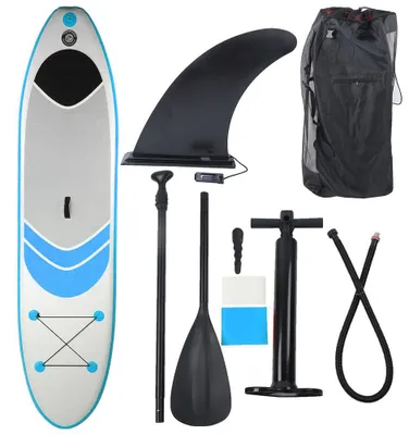 Obrázek produktu pro Skládací přenosné nafukovací surfové prkno z PVC, 305 × 76 × 15 cm, pro vodní sporty, prkno na SUP a surfování, modré