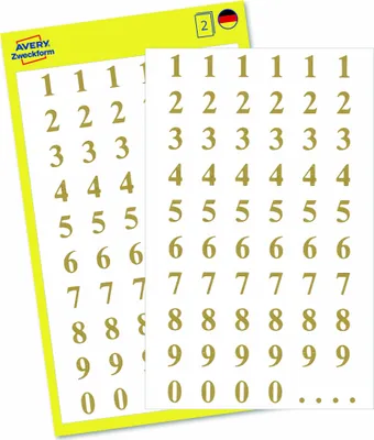 Produktbild von Avery Zweckform 3728, Zahlen-Etiketten, 85 x 160 mm, 120 Sticker / 2 Bögen, Gold