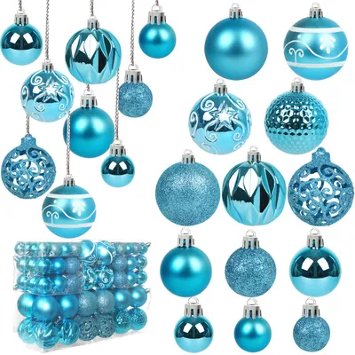 Weihnachtskugeln 100er Set, unzerbrechlich, türkis, 3-6 cm
