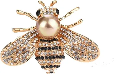 Produktbild von Honigbienen-Broschen, Kristall, Insektenmotiv, Bienenbrosche, Tiermode, Muschelperlen-Brosche, Goldton