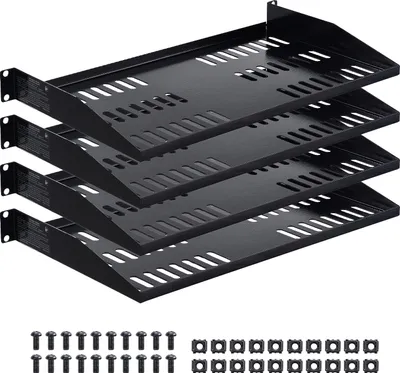 Obrázek produktu pro SucceBuy 1U serverová police do racku, 4 kusy, 22,68 kg, odvětrávaný držák, vhodná pro montáž na stěnu nebo do racku, police s hloubkou 254 mm, optimalizovaná cirkulace vzduchu pro síťová zařízení ve skříni 482 mm