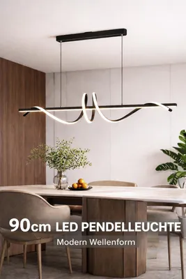 A modern dining room with a table and chairs, featuring a pendant light.