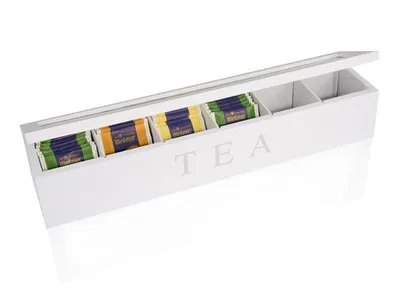 Produktbild von Teebox Hölzerne Teedose Aufbewahrungsbox mit Deckel ür Tee, Kaffee 6 Fächer Oblong Weiß