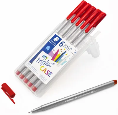Produktbild von STAEDTLER 334 Triplus Fineliner, Feinschreiber mit extra feiner Spitze, 0,3 mm, Rot, Packung mit 6 Stück