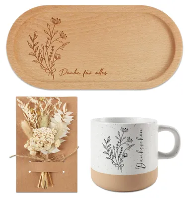 Dankeschön-Geschenkset mit Tablett, Becher & Karte